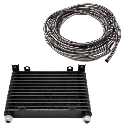 Radiador de óleo universal - 250mmx176mmx32mm + 4 metros mangueira tipo Aeroquip com malha de inox 10AN