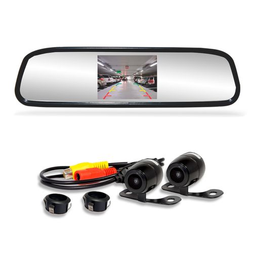 Kit Espelho Retrovisor Tela 4.3 Com Câmera de Ré Dianteira e Traseira RS504BR