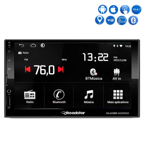 Central Multimídia Roadstar RS-805BR Android 8.1 Tela 7 Wi-fi GPS USB Sd Aux