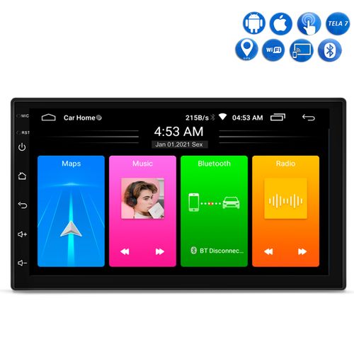 Central Multimídia MP5 2 Din Roadstar Android 10.1 RS-807BR Plus Tela 7 GPS Wifi Bluetooth USB