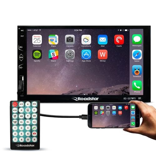 Central Multimídia MP5 Roadstar RS-507MP5BR Tela 7 Espelhamento Bluetooth USB SD AUX Radio