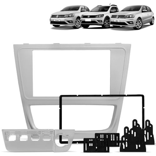 Moldura do Painel 2 Din Gol Saveiro e Voyage 2013 a 2016 Prata Suporte de Botões