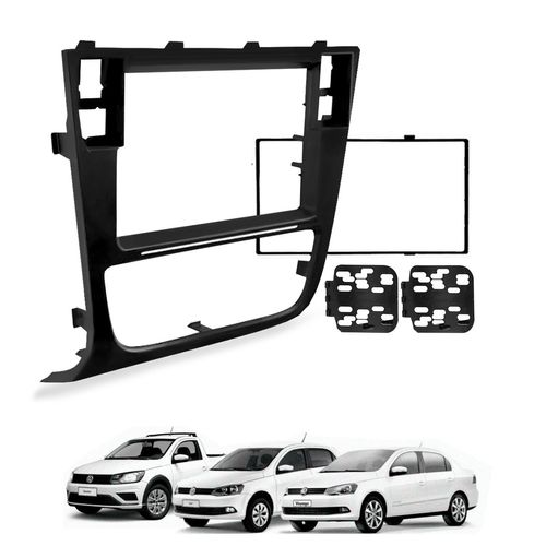 Moldura do Painel 2 Din Gol Voyage Saveiro G6 2013 a 2016 Espaço para Botão Preto