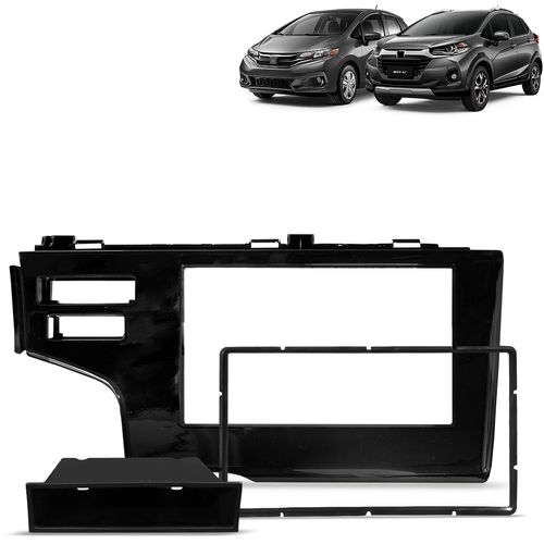 Moldura do Painel 2 Din Fit WRV 2015 a 2020 Black Piano Com Porta Objetos