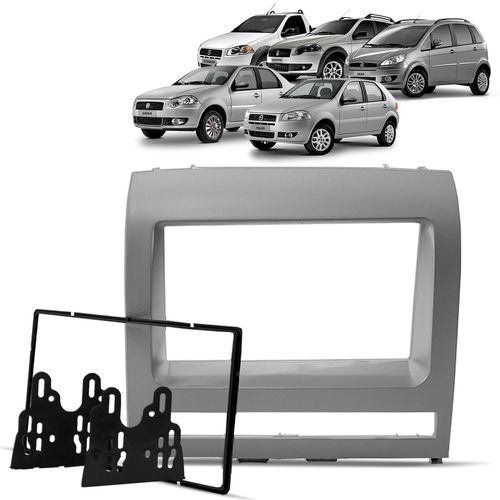 Moldura do Painel 2 Din Palio Strada Siena Idea Prata Padrão Japonês e Chinês