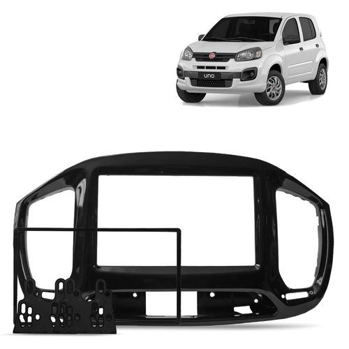 Moldura Painel 2 Din Novo Fiat Uno 2015 a 2021 Black Piano