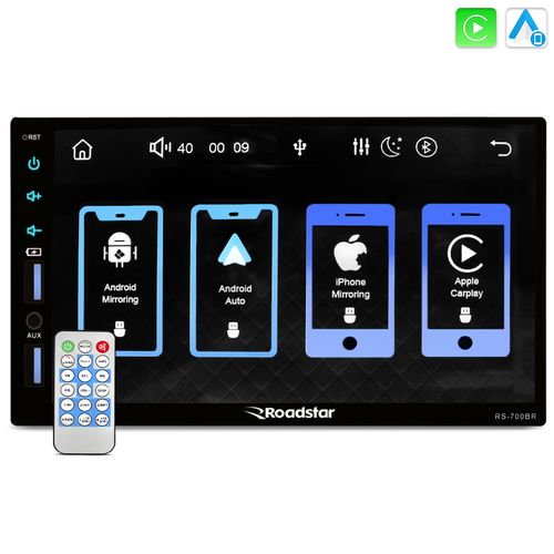Central Multimídia MP5 2 Din RS700BR Apple CarPlay Android Auto Bluetooth USB Radio