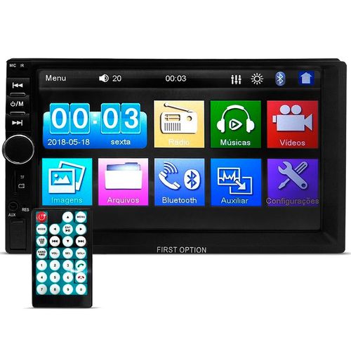 Central Multimídia First Option 7810H MP5 Tela 7 Espelhamento Bluetooth USB SD AUX Radio
