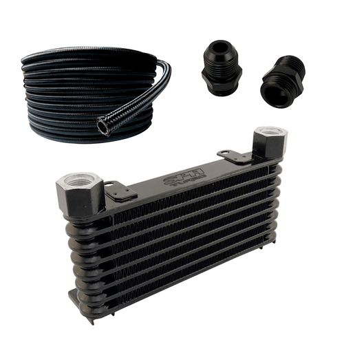 RADIADOR DE ÓLEO UNIVERSAL + 3 METROS MANGUEIRA PADRÃO AN TIPO AEROQUIP COM MALHA DE NYLON + PAR DE NIPLES EM ALUMÍNIO BILLET - 10AN