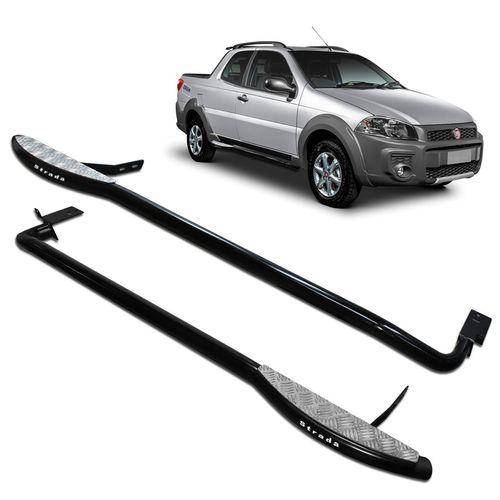 Estribo Lateral Strada 1998 a 2020 Tubolar Preto Chapa Aluminio Track