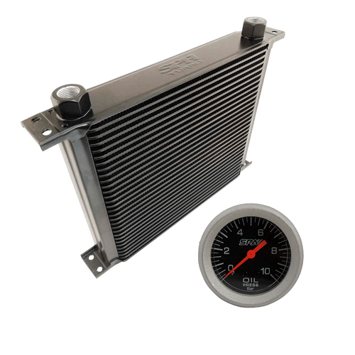 Radiador de óleo universal SPA 10AN "Fêmea" - 285mm x 230mm x 50mm + Manômetro de Pressão de Óleo 10 Bar 52mm