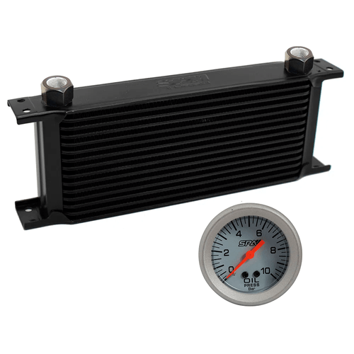 RADIADOR DE ÓLEO UNIVERSAL SPA 10AN - 285MM X 111MM X 50MM + Manômetro de Pressão de Óleo 10 Bar 52mm