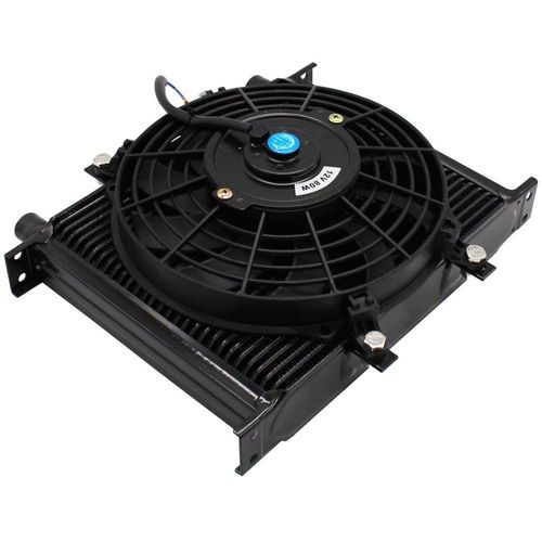 Radiador de óleo universal com ventoinha - Entrada/saída 10AN "macho" - 285mmx230mmx50mm