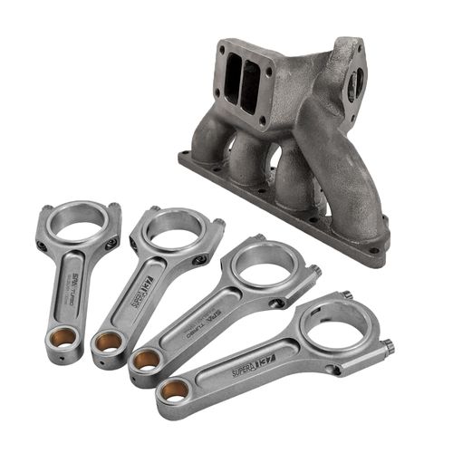 Biela forjada Super A 137mm 600cv (jogo com 4 unidades) + Coletor de escape para turbo pulsativo - Honda D16 – T3