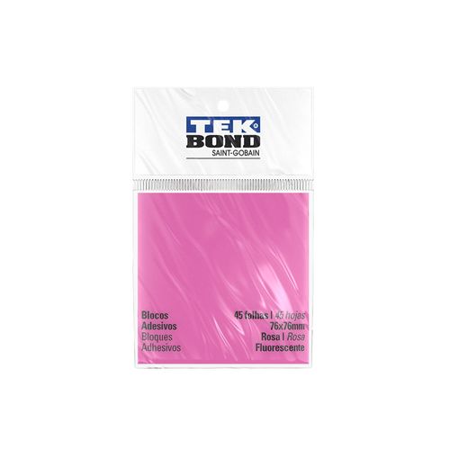 Bloco De Notas Adesivo - 7,6Cm X 7,6Cm - Rosa Fluorescente - 45 Folhas - Tekbond