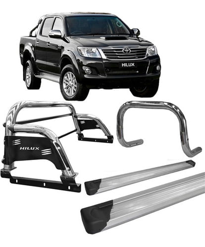 Kit Quebra Mato+estribo Chapa+sant Antonio H3 Hilux Cromo