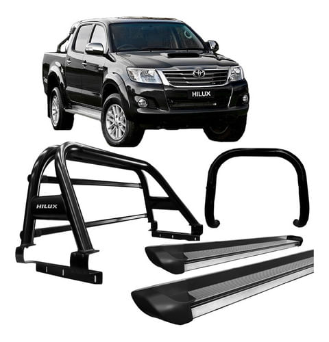 Kit Quebra Mato+estribo Perso+sant Antonio Duplo Hilux Preto