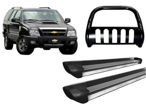 Kit Quebra Mato C/chapa Estribo Preto Para Blazer