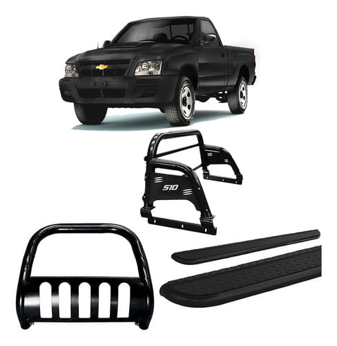 Kit Estribo Chapa Quebra Mato Santo Ant Aço S10 94/2011 Pret