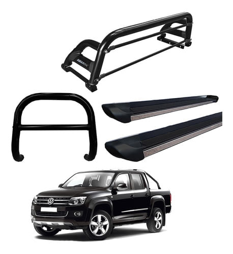 Kit Quebra Mato Estribo Preto Fosco Santo Ant H2 Amarok Cd
