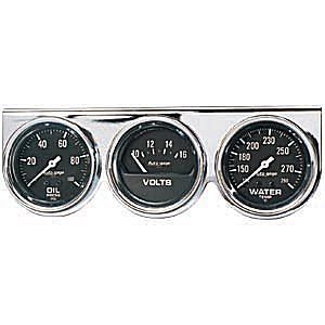 Painel 3 Manômetros 2" 5/8" Pressão de Óleo / Temperatura de Água / Voltímetro - Auto Gage - AUTO METER