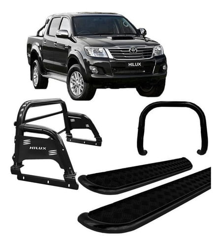 Kit Quebra Mato Estribo Chapa Santo Antônio H3 Hilux Preto