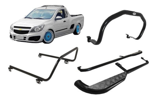Kit Quebra Mato Estribo Santo Antônio Pick-up Montana Preto