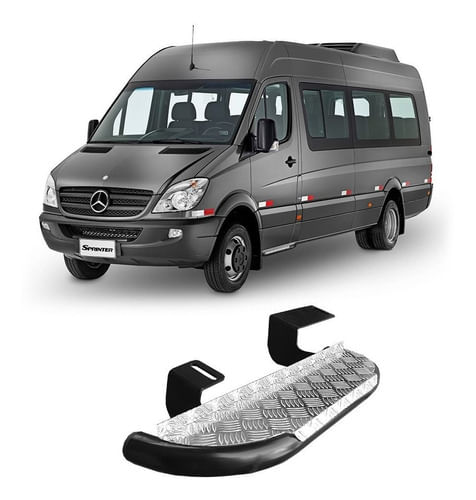 Estribo Chapa Sprinter 415D Lado Motorista Tubo Preto com Chapa de Alumínio Cromado