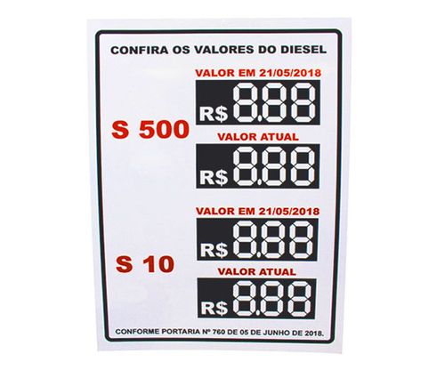 placa obrigatória preço do diesel    / UN / Placa