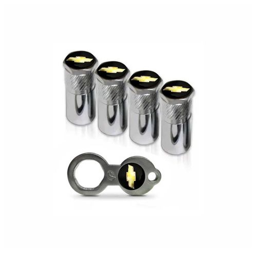 Jogo De Tampa Com Antifurto Para Ventil Do Pneu Com Emblema Chevrolet GM - 4 Peças