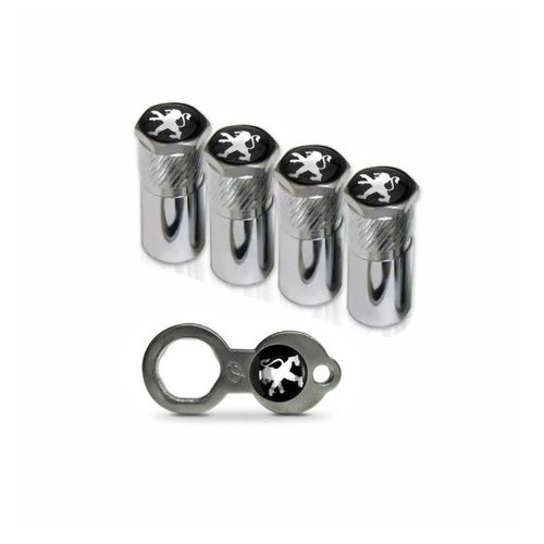 Jogo De Tampa Com Antifurto Para Ventil Do Pneu Com Emblema Peugeot - 4 Peças